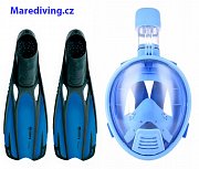 Celotvárová šnorchlovacia MASKA + PLUTVY Fluid - Detská Sada XS Modrá 31-33