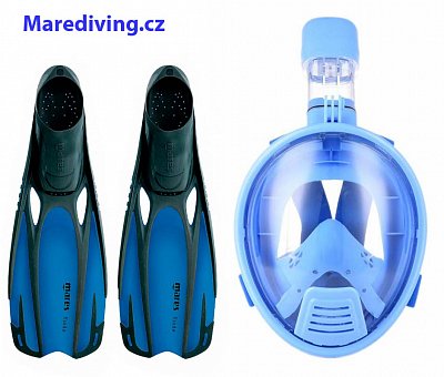 Celotvárová šnorchlovacia MASKA + PLUTVY Fluid - Detská Sada XS Modrá 31-33