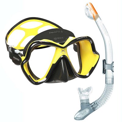 Potápačská Maska MARES X-VISION ULTRA LS LiquidSkin + Suchý Šnorchel ERGO DRY (Číry) Černá - Žlutá
