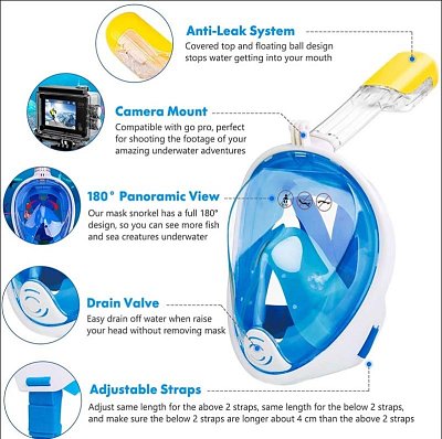 Celotvárová šnorchlovacia MASKA Modrá S/M