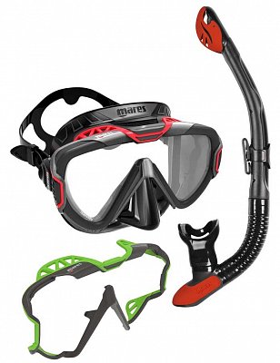 Potápačská Maska + Suchý Šnorchel + Druhý Rám - Mares PURE WIRE SET Čirá - Žlutá Bílo - Růžový rám